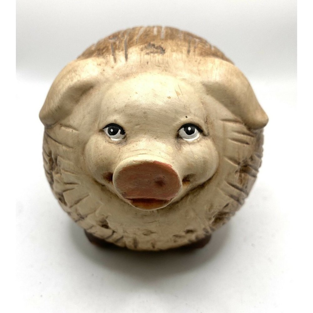 Round Brown Pig  Ceramic Figurine Signed MANN Art  Farmhouse‎ Decoration